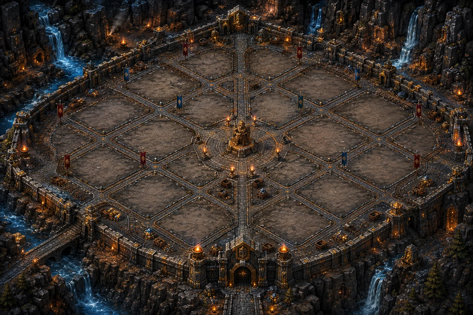 A dwarven mountain hold of carved stone, forges, and runework.